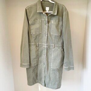 J Jill Womens Utility Duster Denim Jacket Longline Sage Green, Size L Ta…